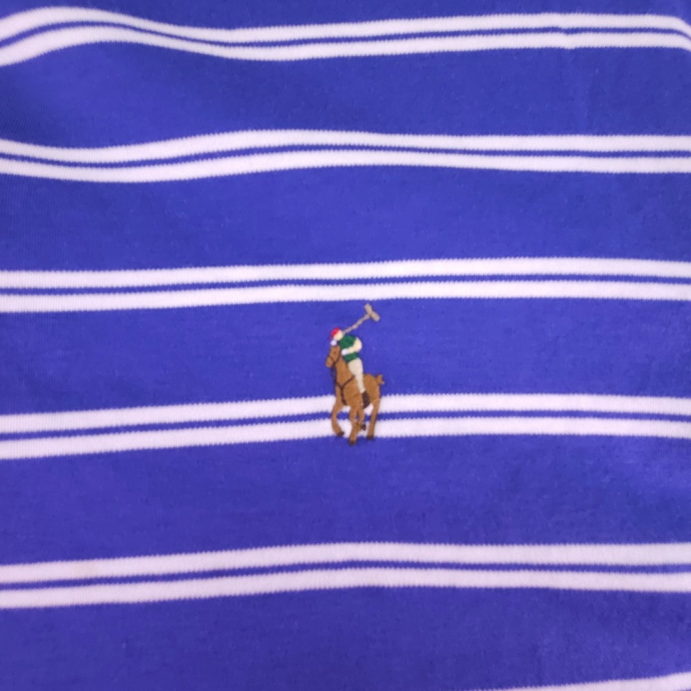 Polo Ralph Lauren Mens Classic Fit Polo Shirt Blue White Striped Pony Size L - Picture 2 of 8